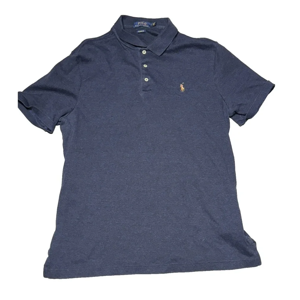Ralph Lauren Polo Shirt Men Large Navy Blue Short Sleeve Classic Fit Golf Casual